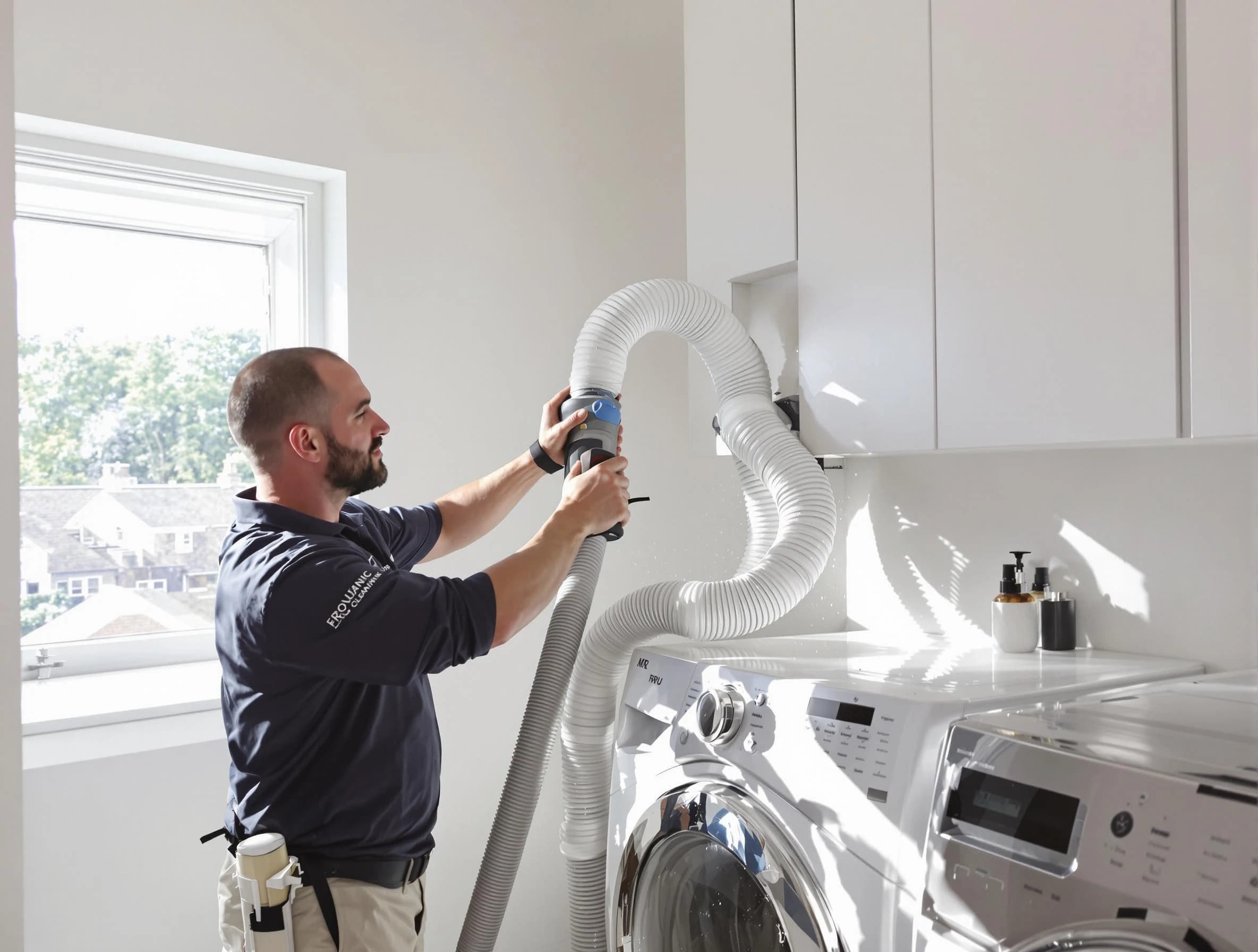 Certified Rialto Dryer Vent Cleaning technician performing dryer vent cleaning in Rialto